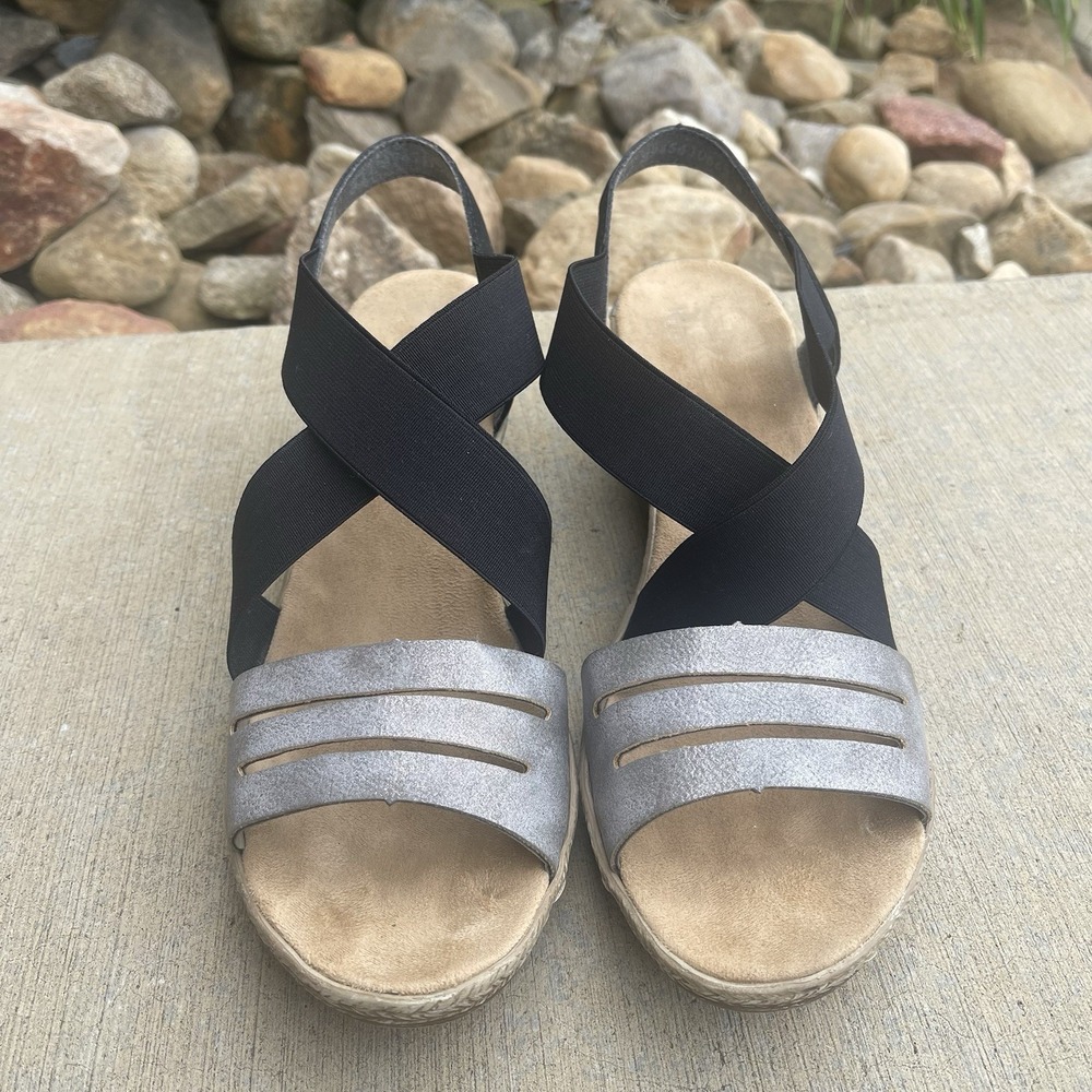 Rieker Criss Cross Wedge Sandal Size 41 US 9.5 Black Pink Cheetah. $129